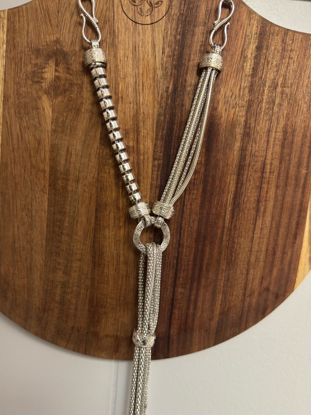 Signed Erica Lyons Long Silver-Tone Multi-Strand Statement Tassel Necklace 32" +